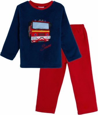 Vierde ik wil Brutaal Brandweerman Sam Pyjama (fleece) (blauw/rood) (maat: 98) | FS-Pyjama fleece  blauw/rood